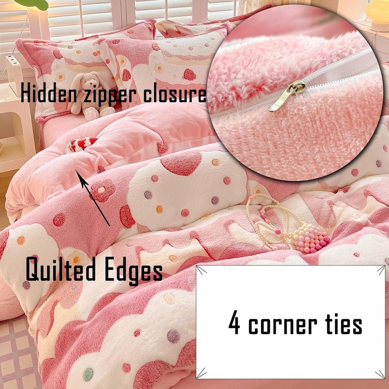 MorroMorn Pink Duvet Cover Queen, Cream Cake Kawaii Bedding Sets, Fluffy Comforter Covers Set, Down Alternative Blanket Ultra Soft Cute for Girls Kids Teen Women Full Double Size - Image 5
